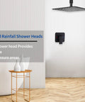 Matte Black Ceiling Shower System With 10 Inch Rain Shower Head, Valve And Trim in modern bathroom setting