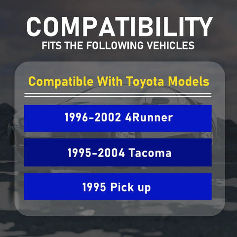 Compatibility chart for Beefed-Up Rack And Pinion Bushing Set For Toyota 4Runner 1996-2002, Tacoma 1995-2004, 1995 Pickup.