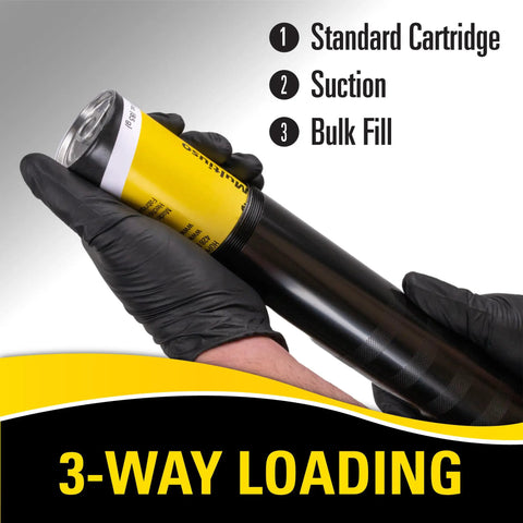 Heavy Duty Lever Grease Gun With 18 Inch Flex Hose And Coupler 7000 PSI High Pressure Deluxe 3-way loading options shown