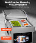 Chamber Vacuum Sealer With 1200 Watts And A Generous 23 Inch Seal Bar showing dual-chamber operation with steak and asparagus.