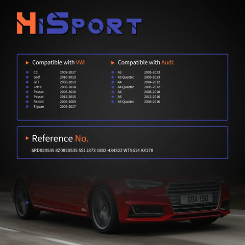 HiSport compatibility chart for No Drama Fix Ambient Air Temperature Sensor With Connector Pigtail Plug for Audi and VW cars.