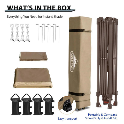 Components of One Person Pop Up Canopy Tent With Instant Setup And Auto Extending Eaves 13 By 13 Foot Frame 169 Square Feet Of Shade Beige Folding Shelter For Tailgates Camping Picnics Beach Or Outdoor Events