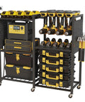 Heavy Duty 6 Tier Power Tool Organizer Cart With Built In Charging Station, Rolling Garage Tool Cart with tools and accessories