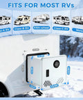 Compact propane tankless water heater dimensions shown for RVs, 12.4 by 12.59 by 15.94 inches, fits for most RVs.