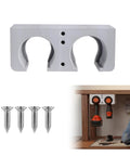 Double Slot Wall Mount Drill Holder For M18 M12 Cordless Drills And Impact Drivers, PETG Durable Rack shown mounted under desk
