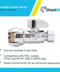1/2 x 3/8 Inch Compression Straight Stop Valve Pack of 4, Quarter Turn, Push to Connect Brass for PEX Copper Plumbing