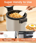 Psufurv Electric Rice Warmer With Non Stick Inner Pot And Spoon Keep Warm Function Auto Cooker showing rice and included paddle.