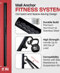 Top Shelf Adjustable Wall Mounted Fitness Anchor System For Heavy Lifts And Full Body Grinds With Brushed Steel Build And Hassle Free Setup For Tight Quarters, 40-inch black wall anchor.