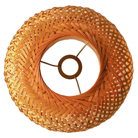 Top view of Dope Bamboo Pendant Light With Plug In Cord And Switch, 11.8 Inch Orange Hanging Lampshade featuring woven bamboo