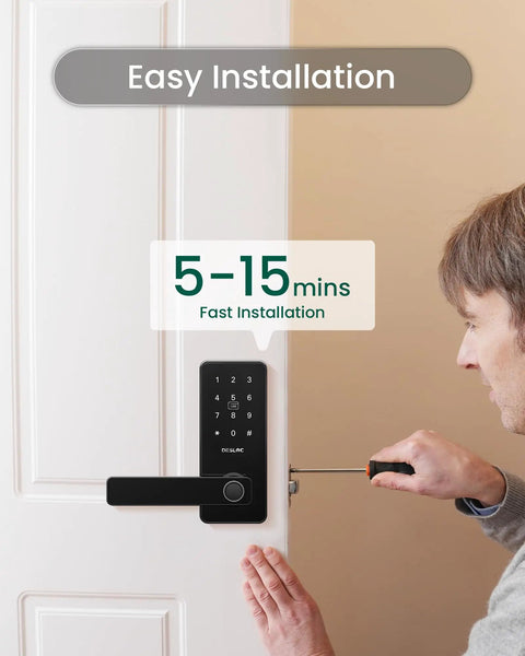 Grab And Go Fingerprint Smart Lock With Handle For Front Doors And Bedrooms Featuring Lightning Fast.3 Second Unlock Self Learning Ai Pattern Recognition And Zero Sweat Keyless Access