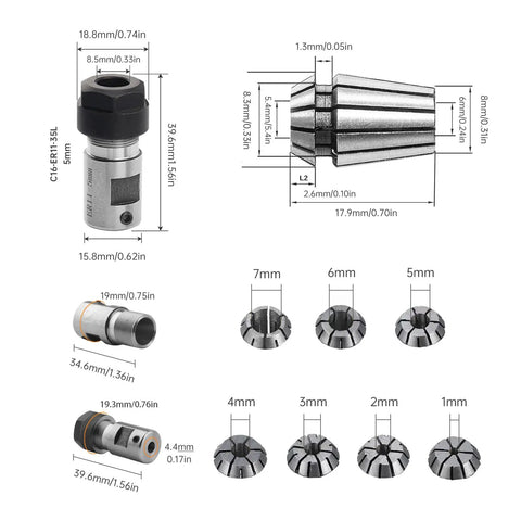 ER11 1 To 7mm Spring Collets Set For CNC Milling Lathe Tools Must Have Pro Grade Workholding Engraving Collet Kit image