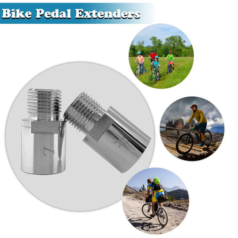 Bike Pedal Extenders 20mm Chrome Molybdenum Pedal Spacers Pair For 9 Sixteen Inch Threaded Pedals Ideal For SPD MT MTB BMX Road Street Bikes Durable Anti Rust Steel Construction Boost Your Ride next to cyclists on various terrains