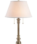 Spyglass Table Lamp With Antique Brass Finish Dope Retro Modern Classic Vibe Linen Shade 30.5 Inch Tall 17 Inch Wide
