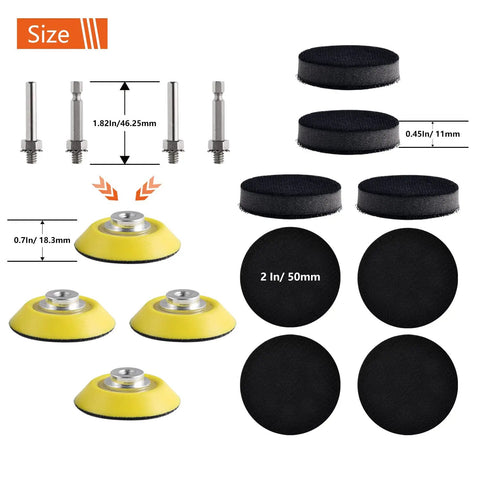 Image of 2 Inch Hook And Loop Sanding Pad Kit With One Quarter Inch Shank Drill Attachment And Soft Foam Buffering Layer 8 Pack