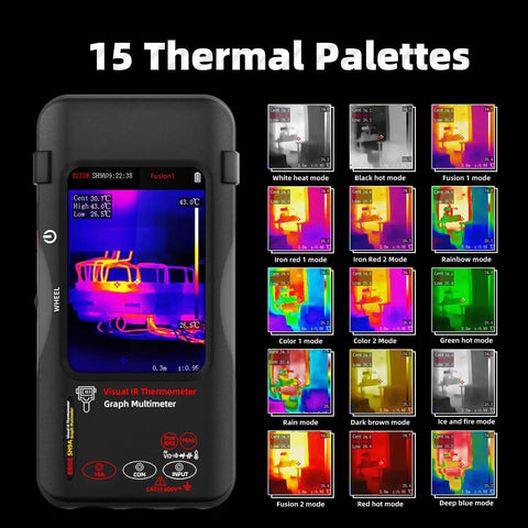 Thermal Imaging Multimeter With Macro Lens And Date Recorder 428x320 IR Resolution 15 Palettes Display Showing Modes