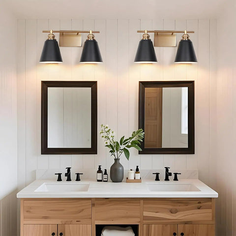 Black And Gold 3 Light Vanity Light For Bathroom Over Mirror 23 Inch Sleek Modern Farmhouse Wall Sconce With Metal Shade Elevates Decor And Brightens Up Your Space