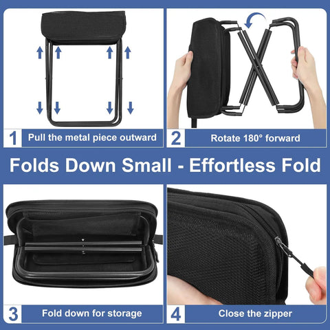 Step-by-step folding of Ultralight Folding Camp Stool With Side Pocket And Carry Bag, Grab-And-Go Backpacking Chair For Travel, Fishing And Outdoors