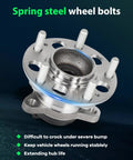 Rear Wheel Bearing Hub Assembly 512635 With ABS 5 Lugs Fits Hyundai Elantra 2017 2020 Hyundai Ioniq 2017 2022 Kia Niro 2017 2021 Drop In Replacement With OE Quality Durable Rear Position, close-up view with spring steel wheel bolts.