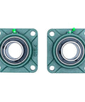2 Inch Bore Pillow Block Bearings Set Of 2 With Square Flange Cast Iron Housing And Chrome Steel Ball Bearings, Heavy Duty Mounts
