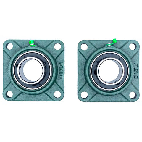 2 Inch Bore Pillow Block Bearings Set Of 2 With Square Flange Cast Iron Housing And Chrome Steel Ball Bearings, Heavy Duty Mounts