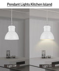 BoostArea White Pendant Light Kitchen Island, Modern Pendant Light Fixtures, showing light on and off with metal design.
