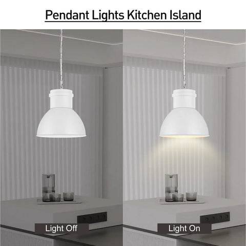 BoostArea White Pendant Light Kitchen Island, Modern Pendant Light Fixtures, showing light on and off with metal design.