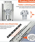 Close-up of Beefy Heavy Duty Drawer Slides With Lock 28 Inch 500Lb showing rubber pad and bead strips for smooth motion.