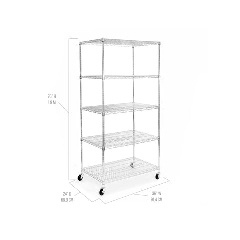 Commercial Grade Steel Wire Shelving Unit Five Tier Adjustable Storage Rack 36 X 24 X 76 Inches Zinc Plated Garage Kitchen Warehouse NSF Certified Top Shelf Organization Built Tough For The Daily Grind