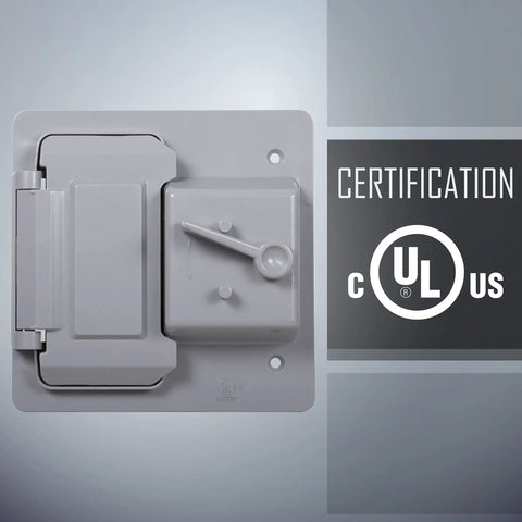 Two-Gang Weatherproof Switch And Outdoor Outlet Cover For Exterior Electrical Boxes, Gray Polycarbonate GFCI And Toggle Covers, NEMA 3R Rated with cULus certification