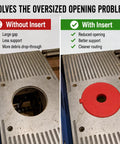 Comparison of router table with and without insert, highlighting benefits with Half Inch Router Table Insert For Ryobi Bt Series Saw.