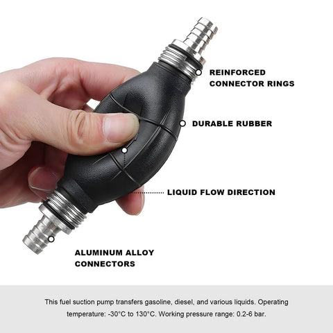 Heavy Duty Manual Fuel Transfer Pump With 10Mm Rubber Bulb Vacuum Line Siphon Hose For Gasoline Diesel Oil Pulling On Boats And Trucks Smooth Operator with durable rubber and aluminum connectors