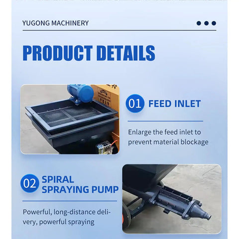 Awesome Portable Cement Mortar Plaster Spraying Machine For Wall Stucco, showing enlarged feed inlet and spiral spraying pump.