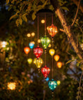 Solar Wind Chimes Outdoor Lights With 30 Warm White LEDs Hot Air Balloon Style Hanging Decor Auto On Off Light Sensing Waterproof