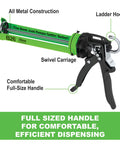 Heavy-Duty B-Line 26 to 1 Manual Caulking Gun for 10 oz Cartridges, 900 Lbf Thrust, 300 Psi, ladder hook and swivel carriage