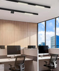 Office with 24V Magnetic Track Heads For Recessed Ceiling Lighting Systems, illuminating modern workspace with natural light.