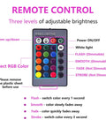 Remote control for Color Changing Light Bulbs 5W A19 RGB LED With Memory Function, showing buttons for 16 colors and dimming.