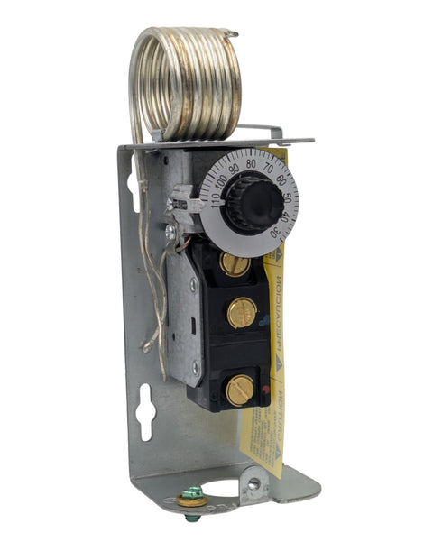 Line Voltage Thermostat For Heating And Cooling Single Stage 30 To 110 F Steel Housing UL Listed Celsius And Fahrenheit Readouts