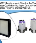 4 Pack 107315 HEPA Filter For ProTeam Super Coach Pro 6 Pro 10 FS 6 And GoFree Flex Pro Backpack Vacuums next to backpacks
