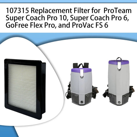 4 Pack 107315 HEPA Filter For ProTeam Super Coach Pro 6 Pro 10 FS 6 And GoFree Flex Pro Backpack Vacuums next to backpacks