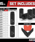 Half Inch Impact Socket Set 15 Piece Metric 10 24 mm Deep Sockets Six Point Drive For Impact Wrench with storage case