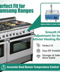 Image showcasing a Triple Burner Surface Element Control Switch Replacement For 24 Inch Range Stoves DG44-01007B Plug And Play Ready Compatible With DG44-01007A installed in Samsung range, with focus on switch and stove.