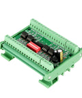 Close-up of an 8 Channel Level Converter Module For 5V To 24V Mutual NPN PNP Square Wave 10MHz PLC Ready with green casing.