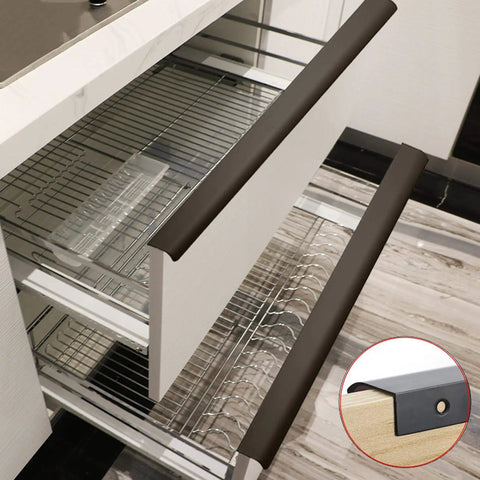 Hidden Cabinet Handle For Drawers And Doors Curved Aluminum Alloy Pull Concealed Door Knob Black Finish 1200mm installed on drawer