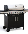 Six Burner Propane Gas Grill With Infrared Sear Side Burner And Diamond Pattern Cast Iron Grates And Griddle Built In Storage Cabinet And Side Table The Ultimate Backyard Barbecue Station For Juicy Steaks And Big Grilling Sessions