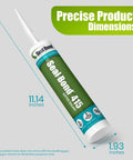 Gutter And Seam Sealant White For Weatherproofing And Flexible Bonding 100 Percent Solids No Shrinkage Safe To Use Solvent And Isocyanate Free Ultra Low VOC Minimal Dirt Pickup Ideal For Roofs Gutters And Siding in tube with measurements.