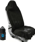 Waterproof Towel Car Seat Cover on a front seat with sweat-wicking, non-slip surface, included storage bag on the side.