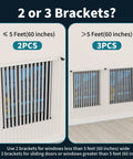 Easy Install No Drill Curtain Rod Bracket Set For Standard 1 To 2 Inch Headrails Black Finish Fits Most Home Windows 3 Pack Durable Metal Construction showing bracket usage for different window sizes