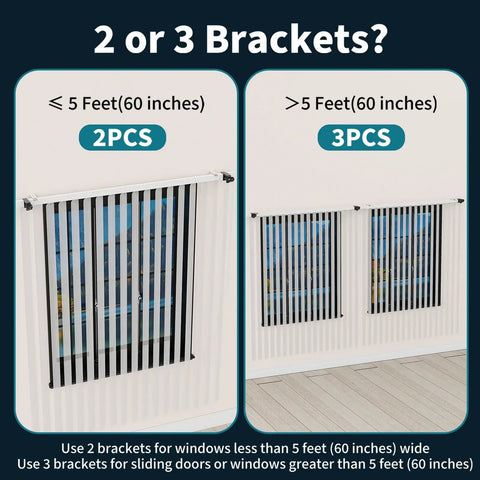 Easy Install No Drill Curtain Rod Bracket Set For Standard 1 To 2 Inch Headrails Black Finish Fits Most Home Windows 3 Pack Durable Metal Construction showing bracket usage for different window sizes