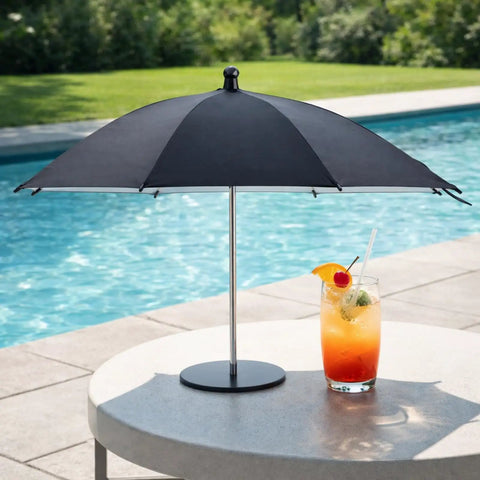 Cool Little Mini Drink Umbrella With Weighted Base, Desktop Table Umbrella For Drinks And Phones, And Snacks, Portable Black Sunshade For Outdoor