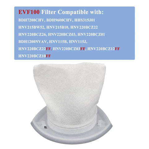 Six Pack EVF100 Vacuum Filter Set Compatible With Black And Decker HNV Series Hand Vacuums Including HNV220B HNV215B HNV115B HHS315J01 BDH7200CHV BDH9600CHV Not For HNVCF10